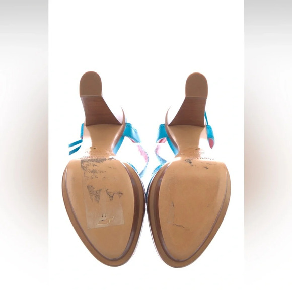 Ralph Lauren Collection Leather blue sandals.  Size 8.5 . Made in Italy - Picture 5 of 5